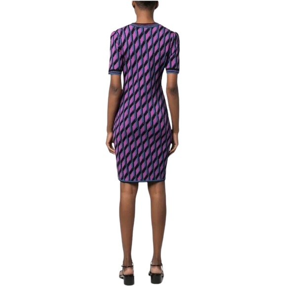 Diane Von Furstenberg Dvf Anahi Cube Chain Purple Mini Sweater Dress Size S - Picture 6 of 8